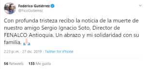 Sergio Ignacio Soto, director de Fenalco Antioquia, murió hoy en Cartagena 