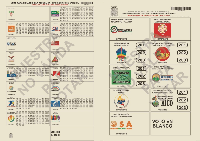 Listos tarjetones para votar en elecciones a Congreso de Colombia