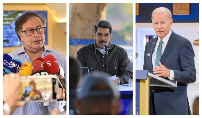 Gustavo Petro, presidente de Colombia, Nicolás Maduro, presidente de Venezuela, y Joe Biden, presidente de Estados Unidos