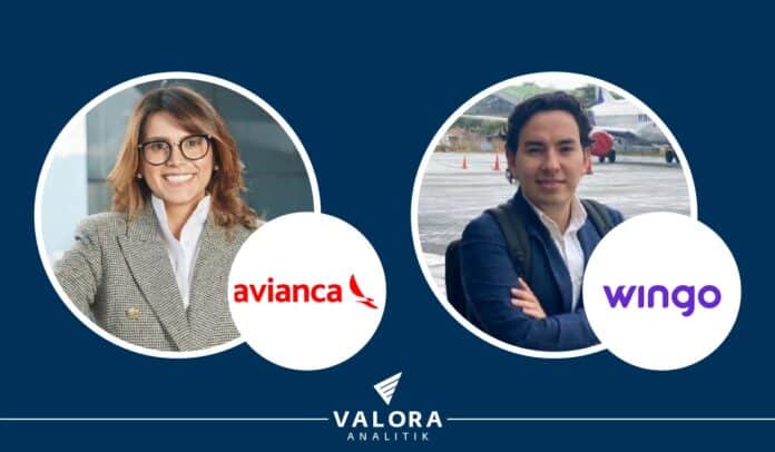 María Carolina Cortés, vicepresidente de Comunicaciones Corporativas de Avianca Holdings, y de Andrés Camilo Franco, gerente de Comunicaciones Corporativas de Wingo.