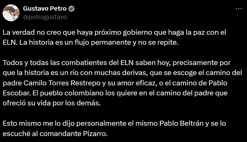 Petro sobre diálogos con ELN